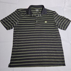 Masters Tech Polo Shirt Men's M Black Yellow Striped Short Sleeve Golf